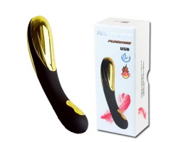 Чёрно-золотистый вибромассажер Flamingo USB с функцией нагрева, работающий от USB - 18 см.
