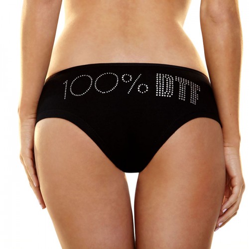 Трусики-слип с надписью стразами 100% DTF, S-M, черный