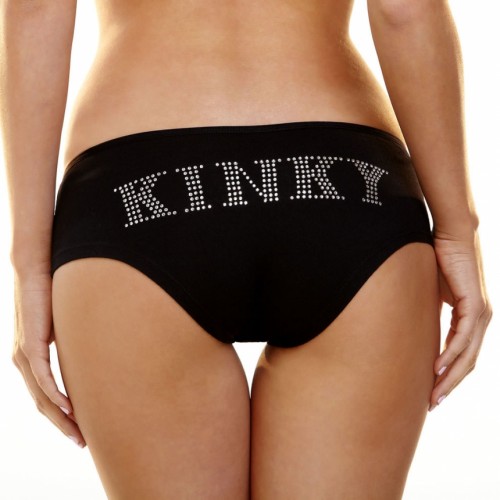 Трусики-слип с надписью стразами Kinky, S-M, черный