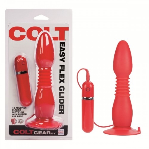 Анальная вибропробка с хребтом COLT EASY FLEX GLIDER на присоске красного цвета