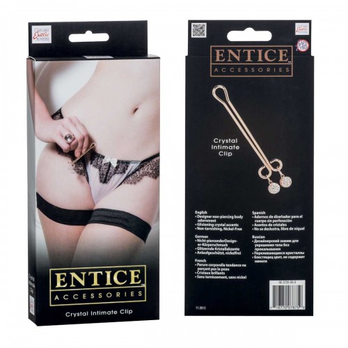 Золотистый зажим с кристаллом для половых губ Entice Crystal Intimate Clip