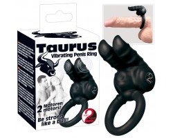 Чёрное эрекционное виброкольцо с клиторальным стимулятором Taurus 