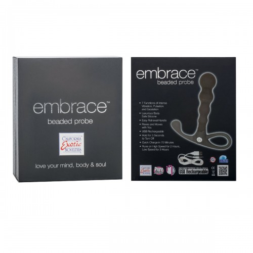 Серый анальный вибромассажер EMBRACE BEADED PROBE GREY
