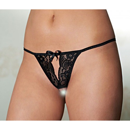 Ажурные стринги с открытой областью бикини, L-XL, черный