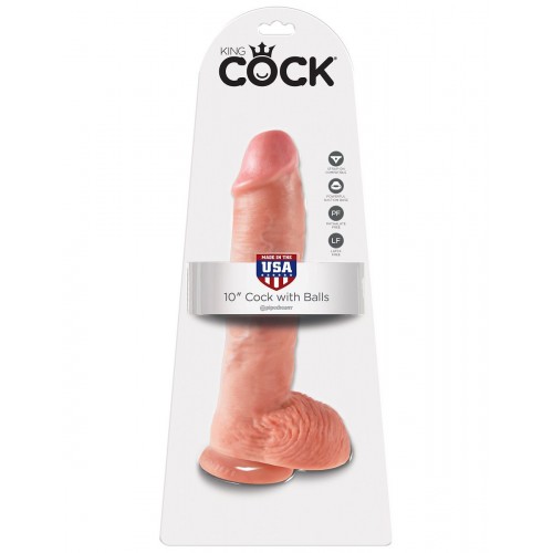 Большой фаллоимитатор с мошонкой COCK WITH BALLS на присоске - 25,4 см.