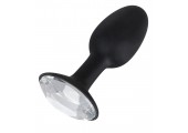 Чёрная анальная втулка с кристаллом Diamond Silicon Plug Small - 8,5 см.