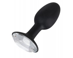 Чёрная анальная втулка с кристаллом Diamond Silicon Plug Small - 8,5 см.