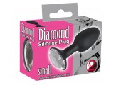 Чёрная анальная втулка с кристаллом Diamond Silicon Plug Small - 8,5 см.