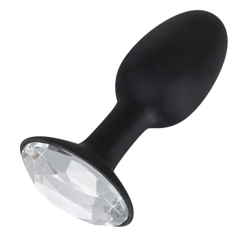Чёрная анальная втулка с кристаллом Diamond Silicon Plug Small - 8,5 см.