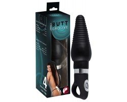 Черная анальная втулка с вибрацией Butt Groove Small - 17 см.