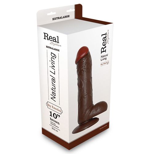 Коричневый фаллоимитатор REALISTIC DILDO REAL RAPTURE на присоске - 28,5 см.