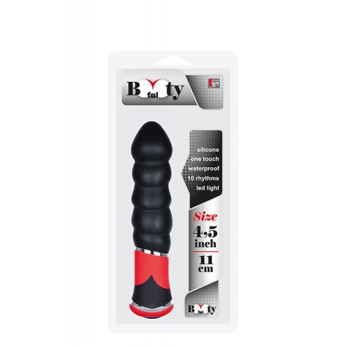 Чёрный силиконовый вибромассажёр для анальной стимуляции BOOTYFUL RIBBED VIBE - 11 см.