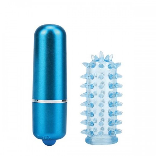 Голубая вибропуля с нежной насадкой POWERFUL MINI MASSAGER W. SLEEVE