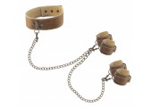 Кожаный ошейник с наручниками OUCH! BROWN 