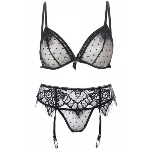Комплект белья STRAPPY BRA   GARTER SET из 3 предметов, S-M, черный