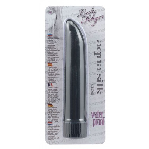 Чёрный классический вибратор AQUA SILK LADYFINGER BLACK - 12 см.