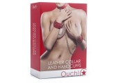 Красный комплект для бондажа Leather Collar and Handcuffs