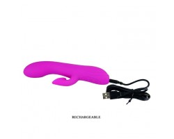 Вибратор Flirt с присасывающимся клиторальным отростком - 19,5 см.