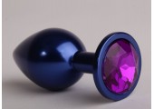 Синяя анальная пробка с фиолетовым кристаллом - 6,9 см.