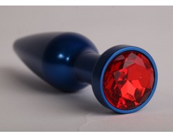 Большая синяя анальная пробка с красным стразом - 11,2 см.