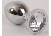 Серебристая анальная пробка с прозрачным стразом - 9,5 см.