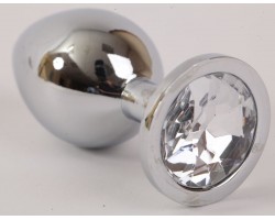 Серебристая анальная пробка с прозрачным стразом - 9,5 см.