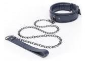 Тёмно-синий кожаный ошейник с поводком DARKER LIMITED COLLECTION COLLAR   CHAIN
