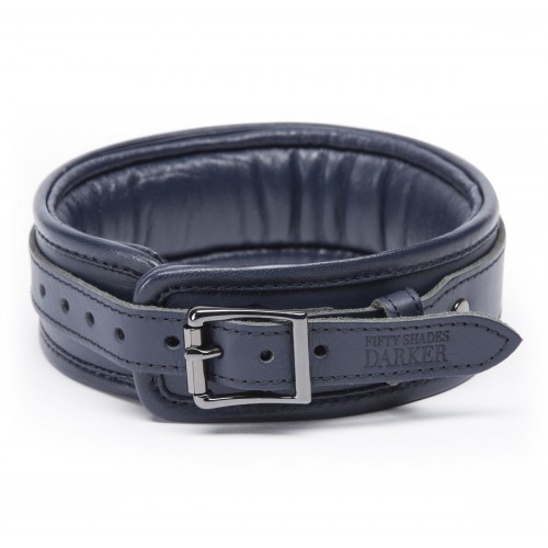 Тёмно-синий кожаный ошейник с поводком DARKER LIMITED COLLECTION COLLAR   CHAIN