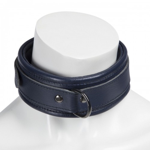 Тёмно-синий кожаный ошейник с поводком DARKER LIMITED COLLECTION COLLAR   CHAIN