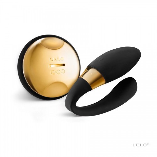 Чёрный вибратор для пар Tiani 24K Obsidian Black с декором из золота 