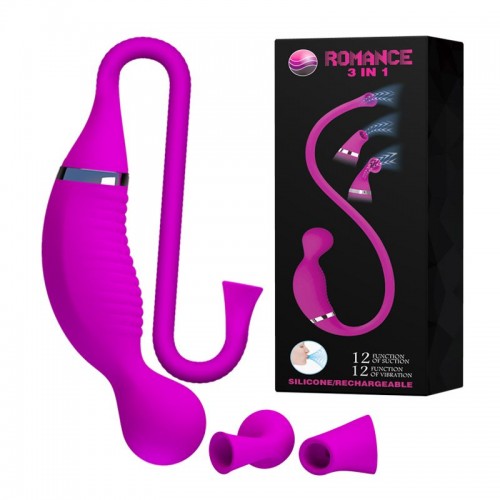 Двусторонний стимулятор Romance 3-in-1 - с вибрацией и функцией всасывания
