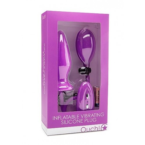 Фиолетовый анальный стимулятор с функцией расширения и вибрацией Inflatable Vibrating Silicone Plug - 12,2 см.