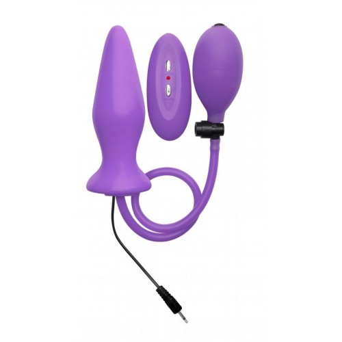 Фиолетовый анальный стимулятор с функцией расширения и вибрацией Inflatable Vibrating Silicone Plug - 12,2 см.