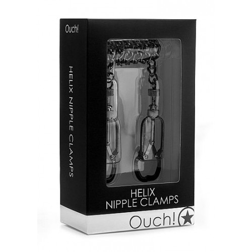 Чёрные зажимы на соски с цепочкой Helix Nipple Clamps