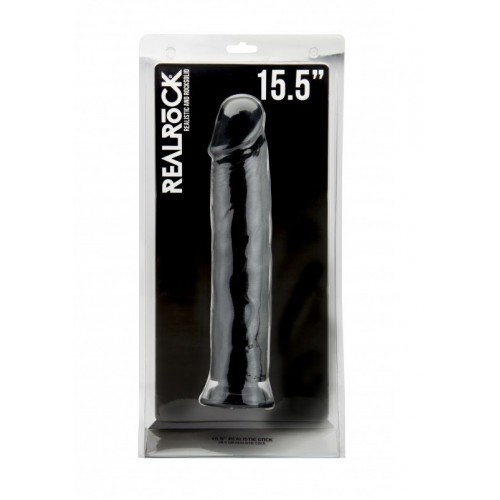 Чёрный фаллоимитатор-гигант Realistic Cock 15,5 Inch No Scrotum - 39,5 см.