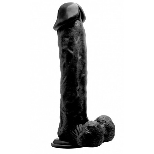 Чёрный фаллоимитатор Realistic Cock 11  With Scrotum - 29,5 см.