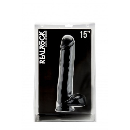 Чёрный фаллоимитатор Realistic Cock 15  With Scrotum - 38 см.