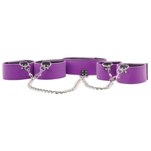 Чёрно-фиолетовый двусторонний комплект для бандажа Reversible Collar / Wrist / Ankle Cuffs