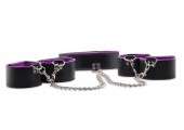 Чёрно-фиолетовый двусторонний комплект для бандажа Reversible Collar / Wrist / Ankle Cuffs