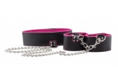 Чёрно-розовый двусторонний ошейник с наручниками Reversible Collar and Wrist Cuffs
