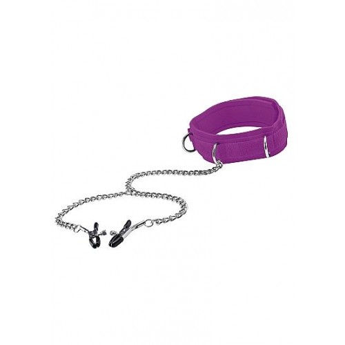 Фиолетовый воротник с зажимами для сосков Velcro Collar