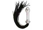 Анальная пробка WHIP DILDO с хвостами из чёрной верёвки
