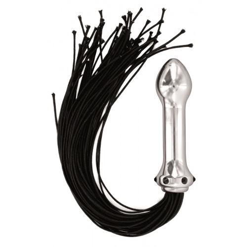 Анальная пробка WHIP DILDO с хвостами из чёрной верёвки