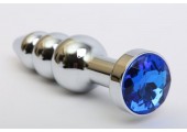 Серебристая анальная ёлочка с синим кристаллом - 11,2 см.