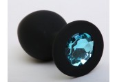 Чёрная силиконовая пробка с голубым стразом - 9,5 см.