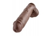 Коричневый фалоимитатор-гигант на присоске 11  Cock with Balls - 28 см.