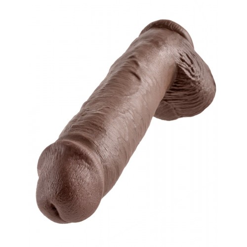 Коричневый фалоимитатор-гигант на присоске 11  Cock with Balls - 28 см.