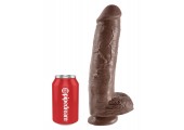 Коричневый фалоимитатор-гигант на присоске 11  Cock with Balls - 28 см.