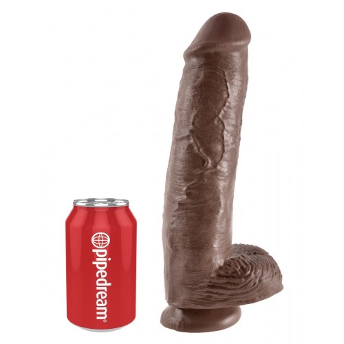 Коричневый фалоимитатор-гигант на присоске 11  Cock with Balls - 28 см.