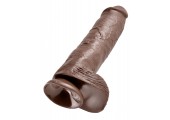 Коричневый фалоимитатор-гигант на присоске 11  Cock with Balls - 28 см.